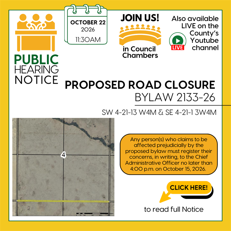 Public Hearing Notice for Proposed Road Closure Bylaw 2133-26