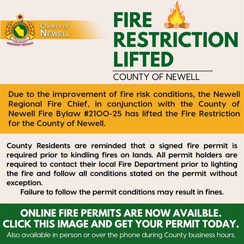 Fire restriction is lifted in County of Newell