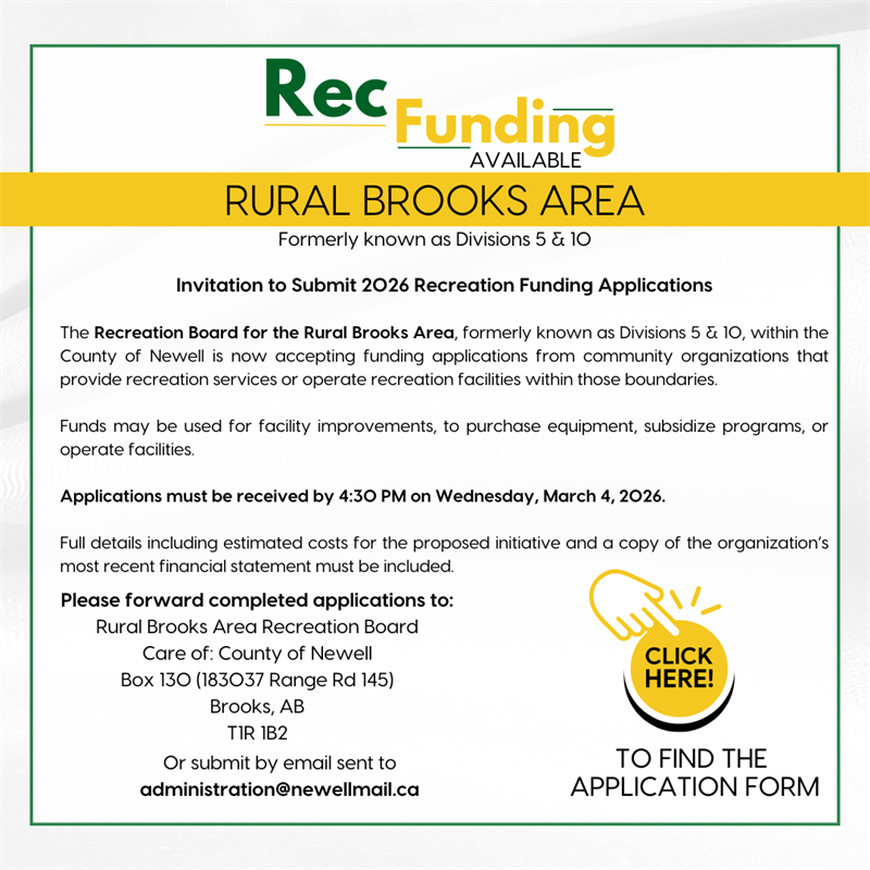 Rec funding applications are open for Rural Brooks Area